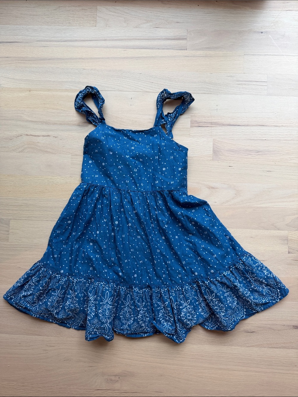 Crewcuts Navy Blue Floral Border Sundress with Ruffle Straps